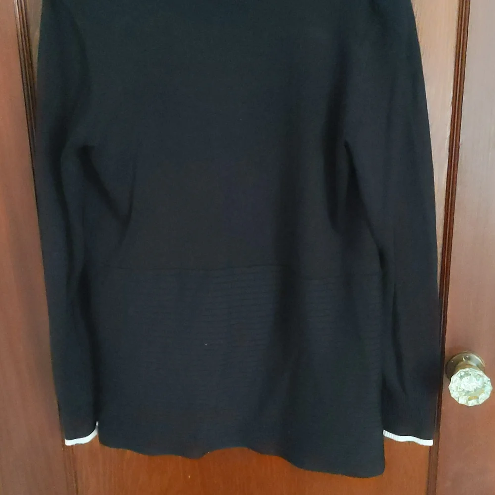 89th + Madison Black with White Stripe Long Sleeve Open Front Cardigan Size Med_8